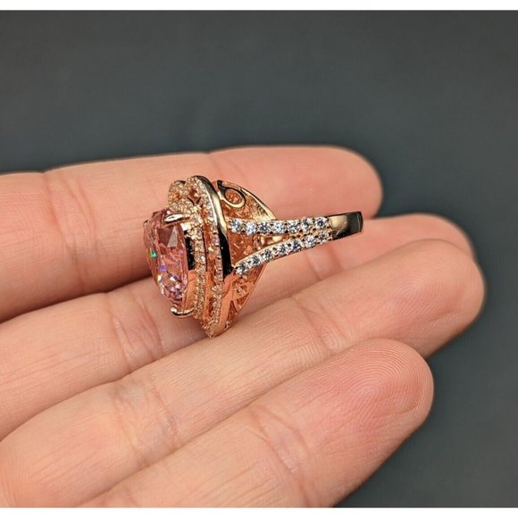 Designer Signed W Sterling Silver 925 Rose Gold Plated Pink Heart Halo Ring Sz 6 - Picture 10 of 12